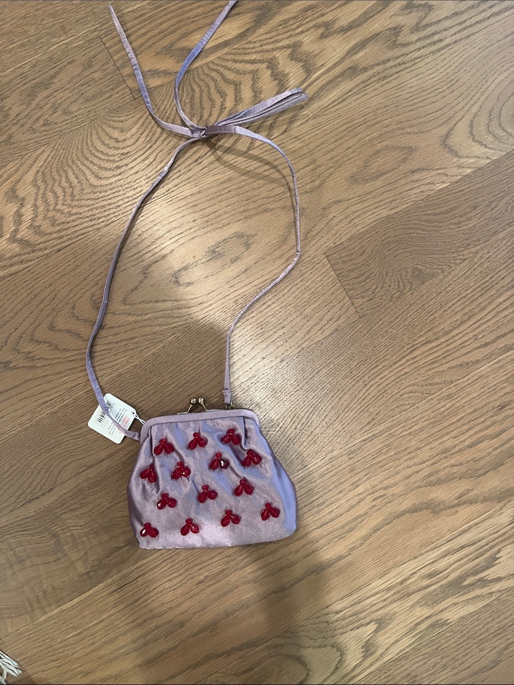 Crewcuts Lilac Crossbody Bag with Red Beaded Cherry Accents